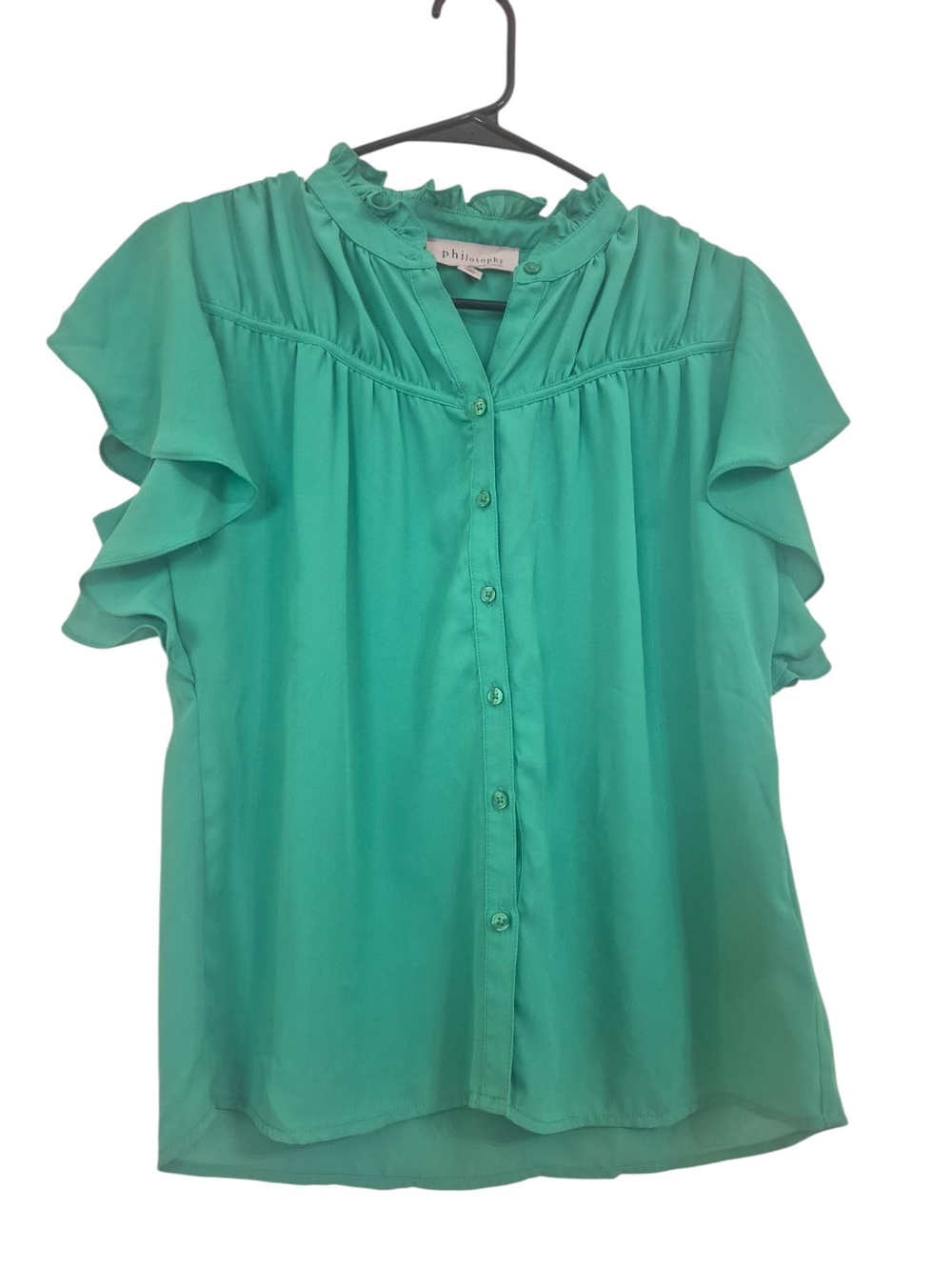 Philosophy Teal Ruffle-Sleeve Button Front Blouse